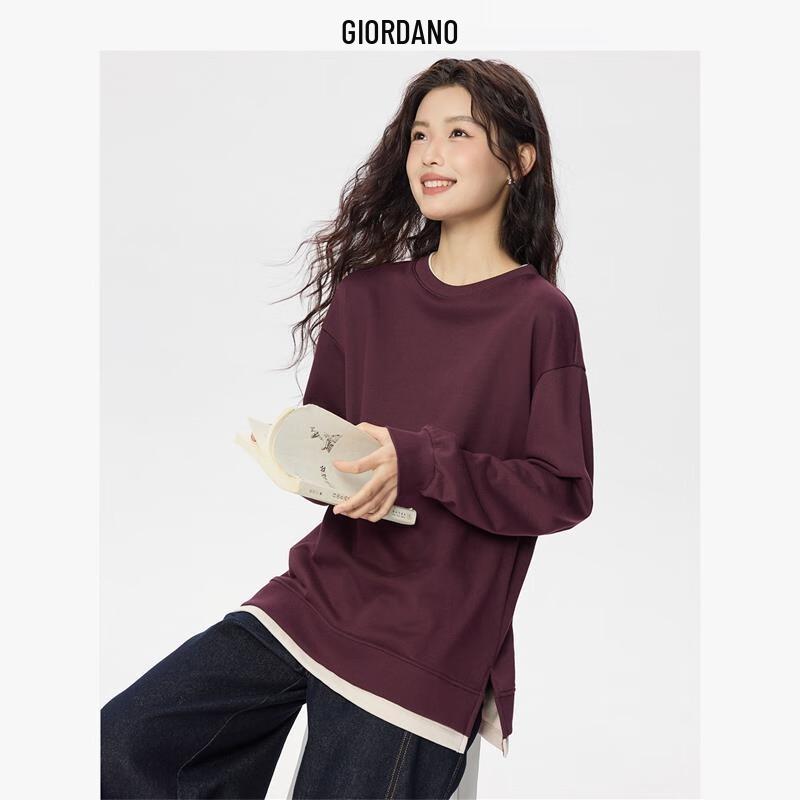 Giordano Women's Faux Two-Piece Mock Neck Slit Hem Sweatshirt