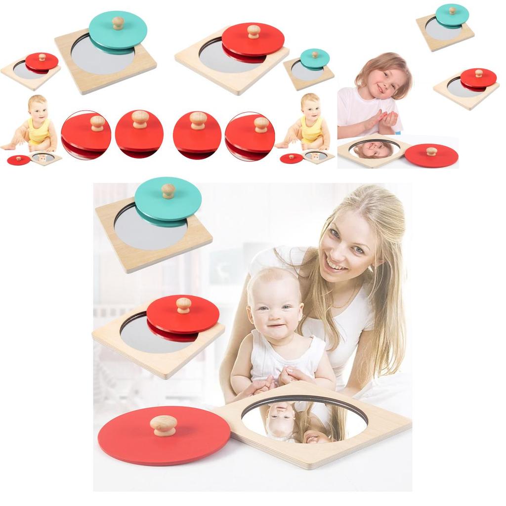 Hoshi Baby Wooden Montessori Mirror Peekaboo Knob Puzzle, Infant 3mos+ Tummy Time Toy