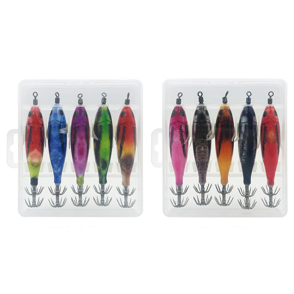 5Pcs 8cm Luminous Squid Jig Hook Fishing Lure Wood Shrimp Cuttlefish Hard Bait Artificial Fake Octopus Lures for Night Fishing