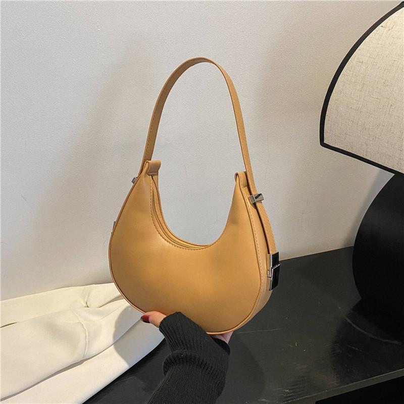 New Women PU Handheld Bag Fashion Small Niche Solid Color Design Bag Versatile  Korean Style Crescent Bag Lady Axillary Bags