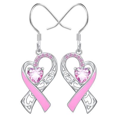Silver Vintage Pink Crystal Heart Earrings For Women Girl Trend Dangle Earring Jewelry Prevent Allergy Party Accessories