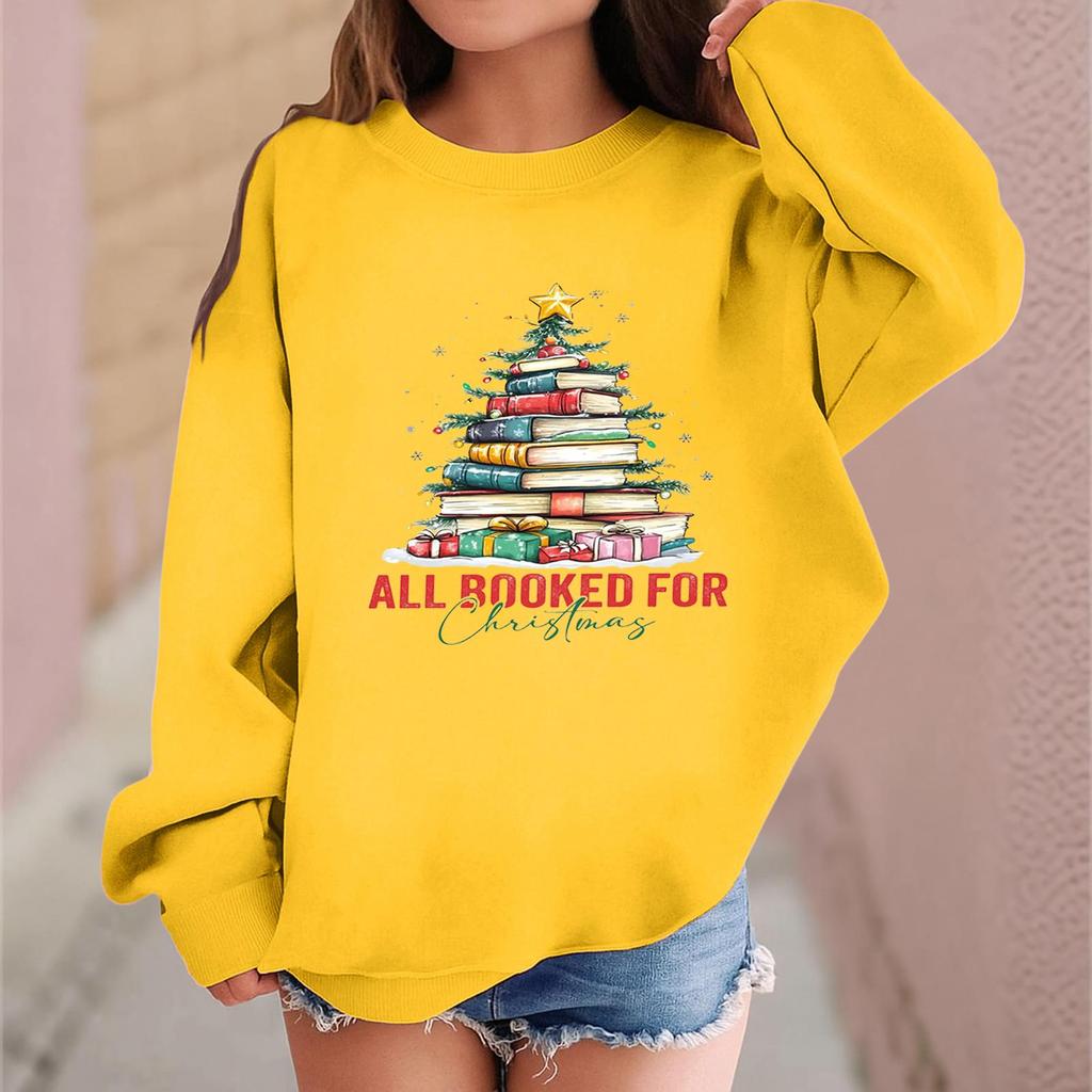 Moteriktig avslappet langermet løs genser med juleprint for barn