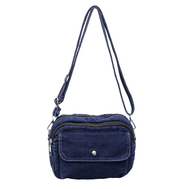 

Многосекционная джинсовая сумка Легкая сумка для мобильного телефона Женская наплечная сумка кроссбоди Маленькая квадратная сумка темно-синий