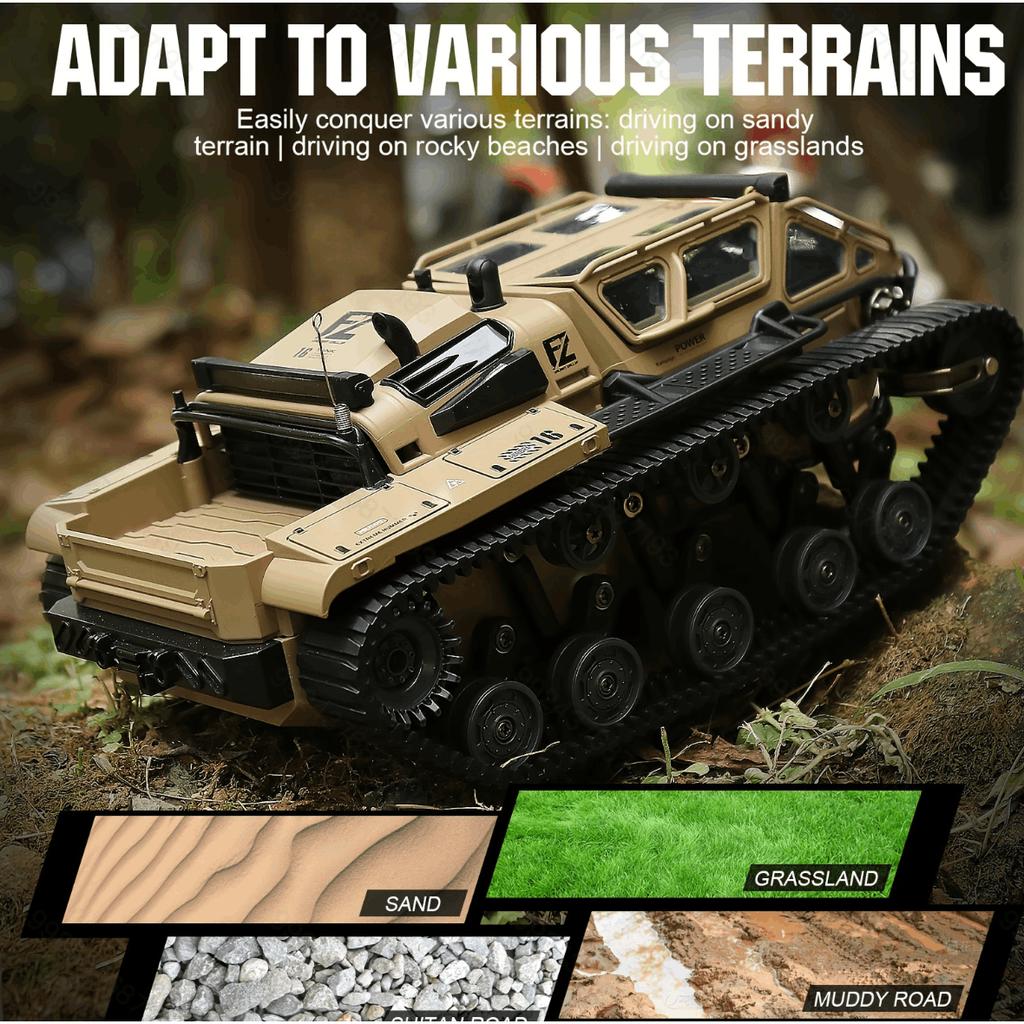 RC Tracked Tank With Full-Proportional Remote Control Car Powerful Offroad For All Terrains With Led Lights And Alloy Door Open