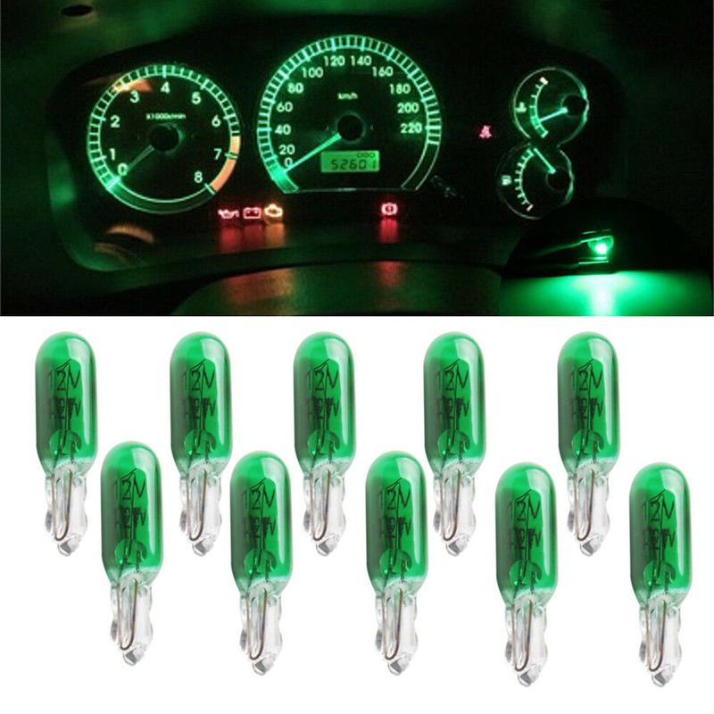 10pcs Green W2W T5 Car Dashboard Dash Bulbs trument Panel Light Halogen Lamp Universal 12V Accessories Car Interior Lights
