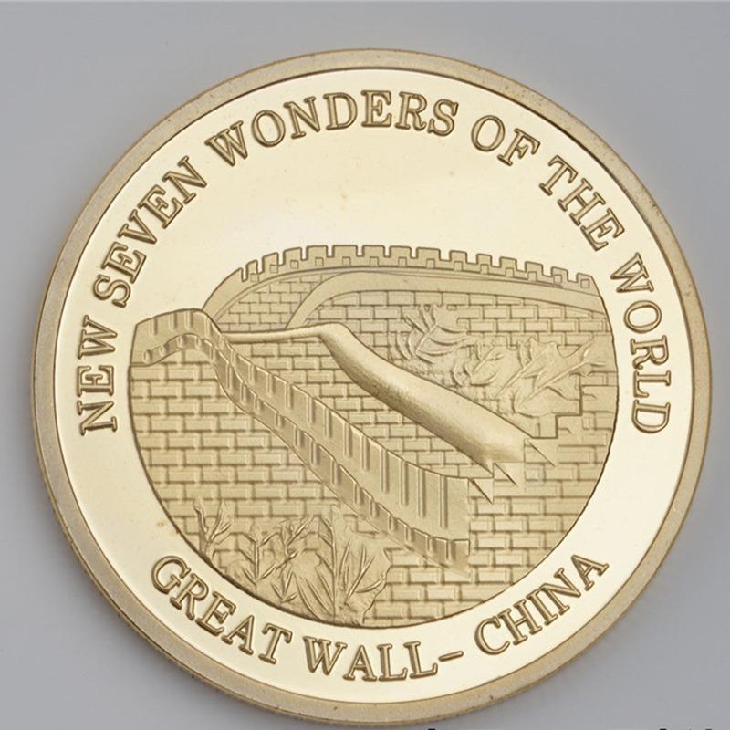 7PCS Seven Wonders Challenge Gold Badge, World Architecture Memorial Gold Coin Decoration Collection