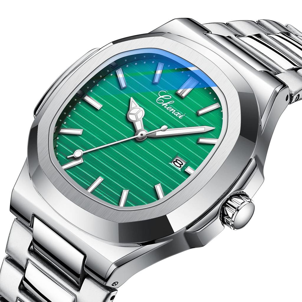 Watch Bracelet Wristwatch Seiko Square Luminous Pointer Stainless Steel Belt Quartz Watch Cool Business Everyday Green Men's Luminous Men's