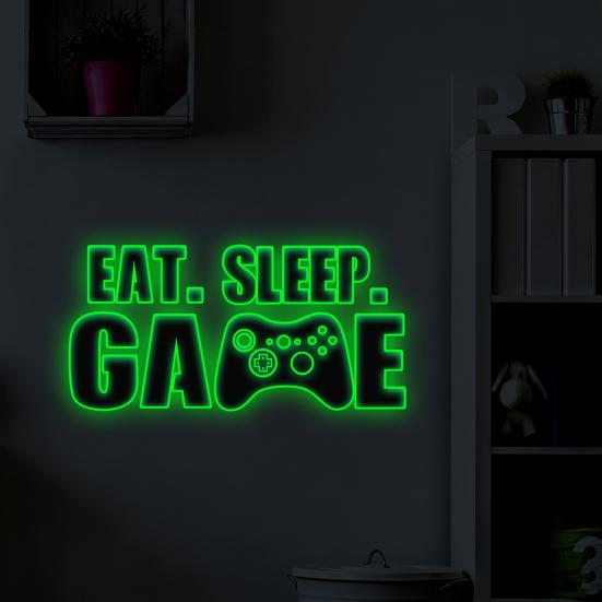 Glow In The Dark Eat Sleep Game Wall Decal, Luminous Gamer Boy Wall Stickers, Video Game Decor, Gaming Controller Decals