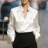 Damen Einfarbig Vielseitig Locker Satin Langarm Bluse Top