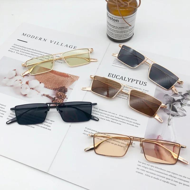 Vintage Narrow Small Sunglasses Woman Luxury Brand Metal Frame Sun Glasses Man Rectangle Driving Eyeglasses Fishing Eyewear