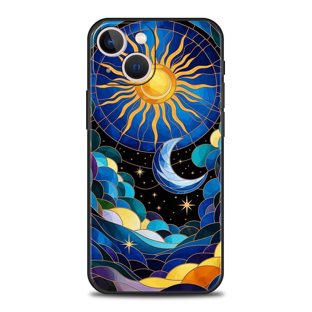 Beautiful Sun Moon Glass Phone Case Cover for iPhone 17 16 15 14 13 12 11 Pro Max 17 Air Plus Shockproof Soft TPU Shell Fundas