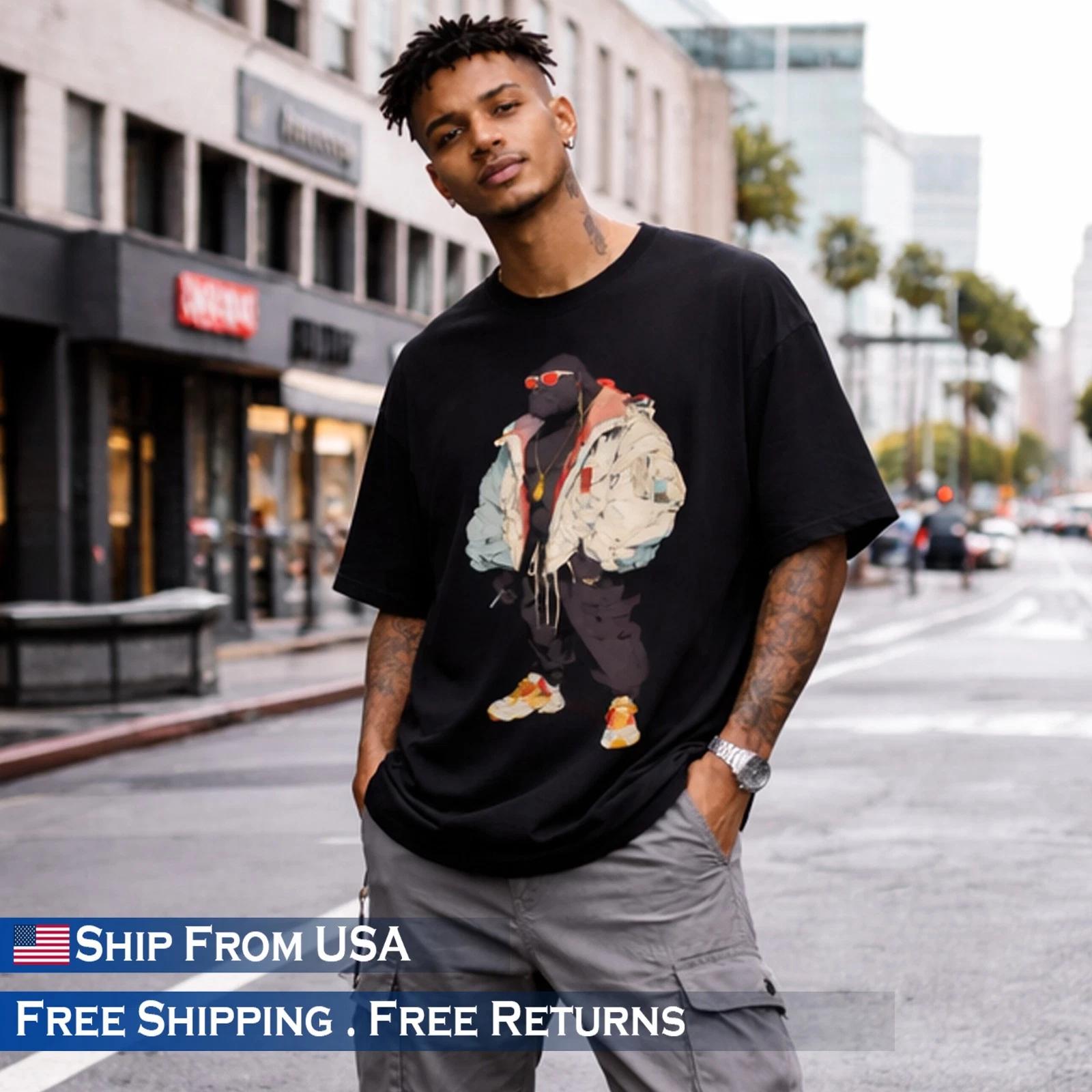 

Men s Oversized Gorilla Graphic Print Cotton TShirt Streetwear Urban Hip Hop Tee S