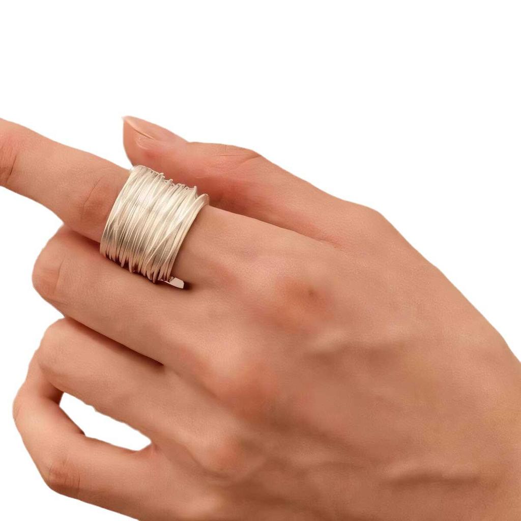 Pierścionek otwarty szeroki srebrny w stylu niszowym: Minimalistyczna Moda Luksusowa Unisex