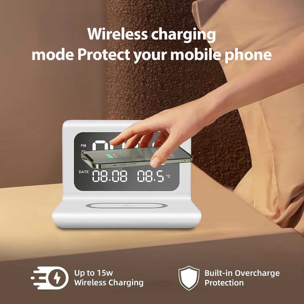 3 In 1 Wireless Charging Station Creative Charging Stand with Clock and Calendar for iPhone 16 15 14 Pro Max Plus