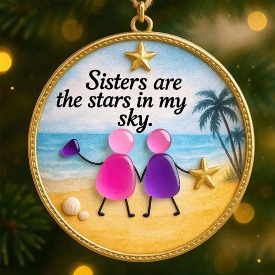Coastal Christmas Tree Ornament Seaside Charm Round Resin Hanging Ornament Starfish Seashell Decoration