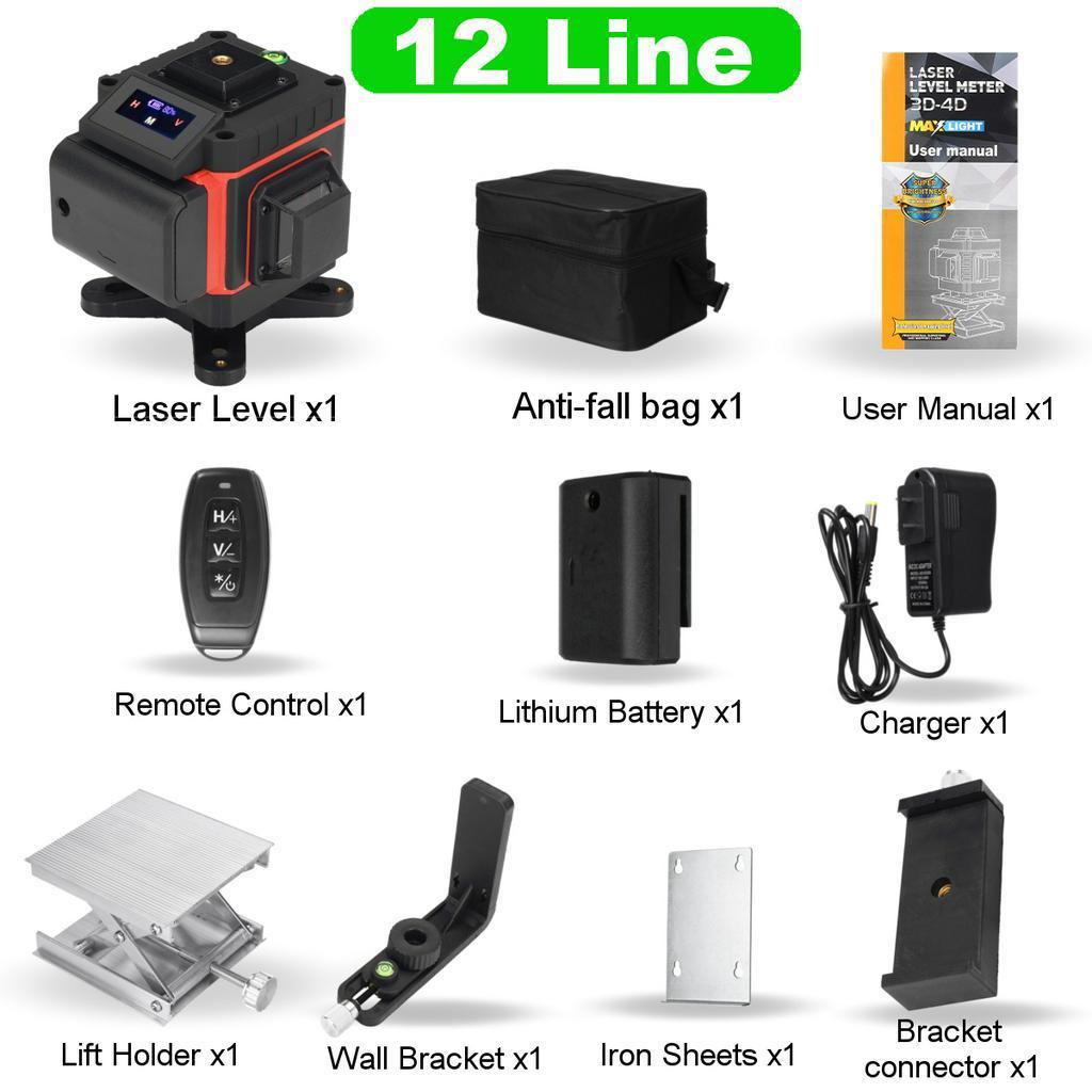 4000mAh IP54 8/12/16  Lines 4D Laser Levels Touched 360 Horizontal and Vertical Cross Super Powerful Self-leveling Green Line Laser Level