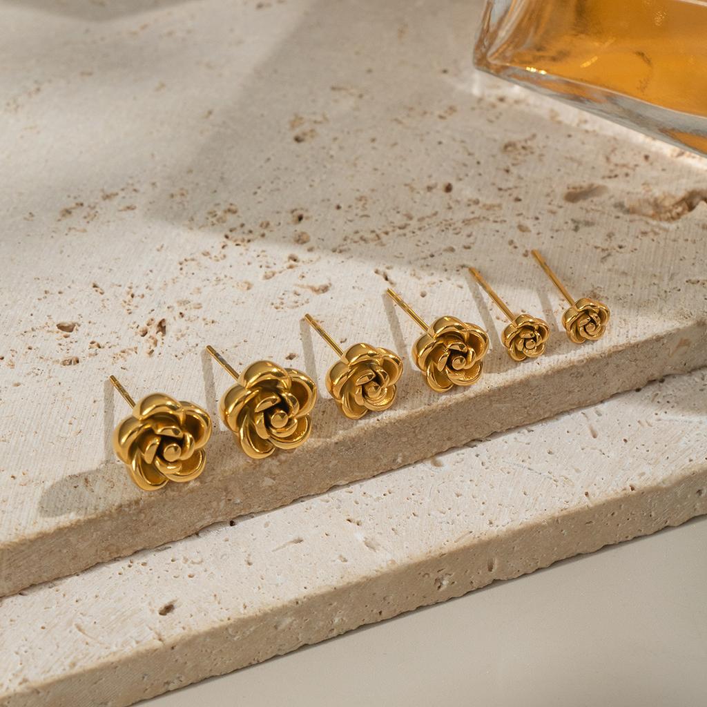 Yori Trendige Edelstahl-Rose-Blumen-Tagesohrringe 18K Vergoldet Anlaufbeständig Neuheiten Schmuckzubehör