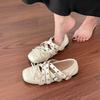 Retro bow shallow mouth single shoes 2025 summer new flat cross belt Mary Jane shoes women's rivet ballet shoes