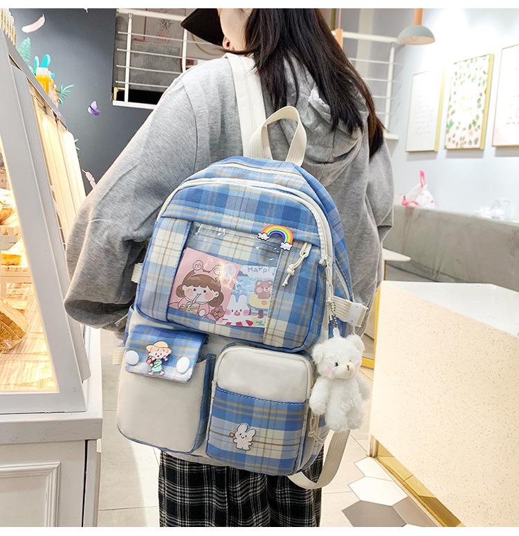 Five-piece Bag Girl Student Plaid Backpack For Junior High School Students