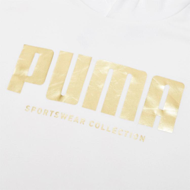 Puma Holiday Foil Print Sports Pullover Hoodie Men Tops White 586351-02