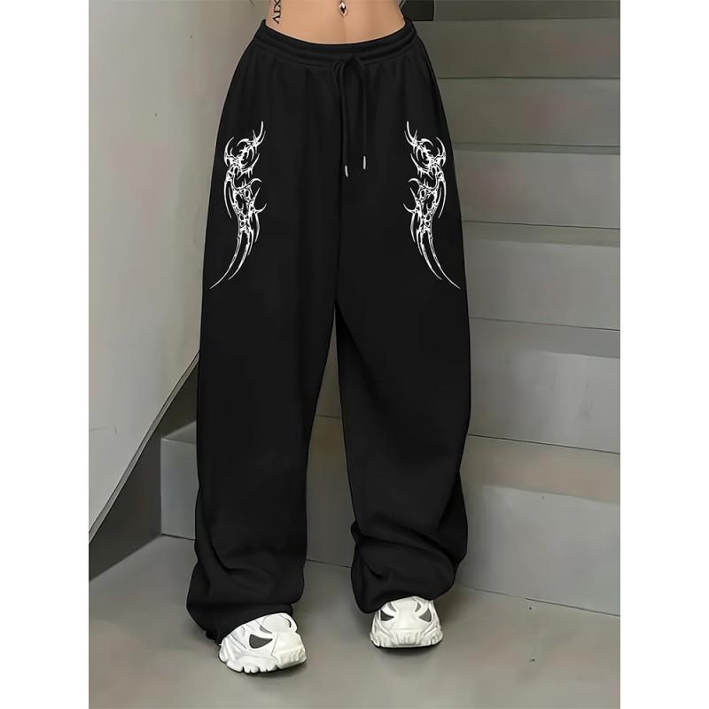 Womens High Street Hip Hop Loose Straight Leg Casual Pants