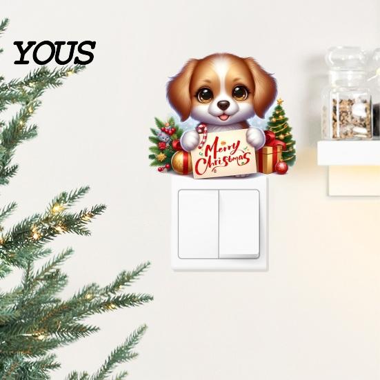 Indoor Outdoor Winter Scene Stickers Christmas Switch Stickers, Removable Santa Claus/Puppy/Reindeer/Elf/Pickup Truck Light Easy Peel And