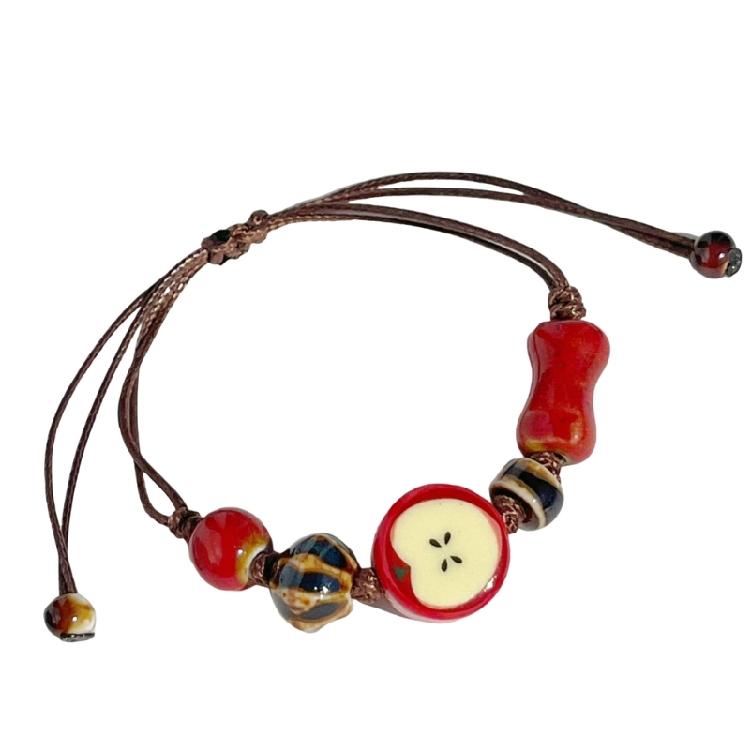 Fashionable Ceramic Apples Wristband Braiding Bracelet Unique Charm Bracelet Artistic Wrist Accessories for Any Occasion