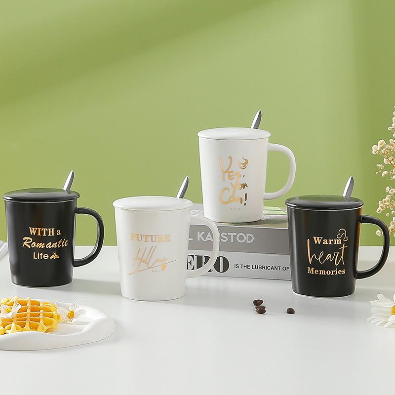 

Английский бытовой простой набор кружка с крышкой ложка керамическая чашка студенческая сломанная чашка для воды Ins Wind Cup подарок 350ML