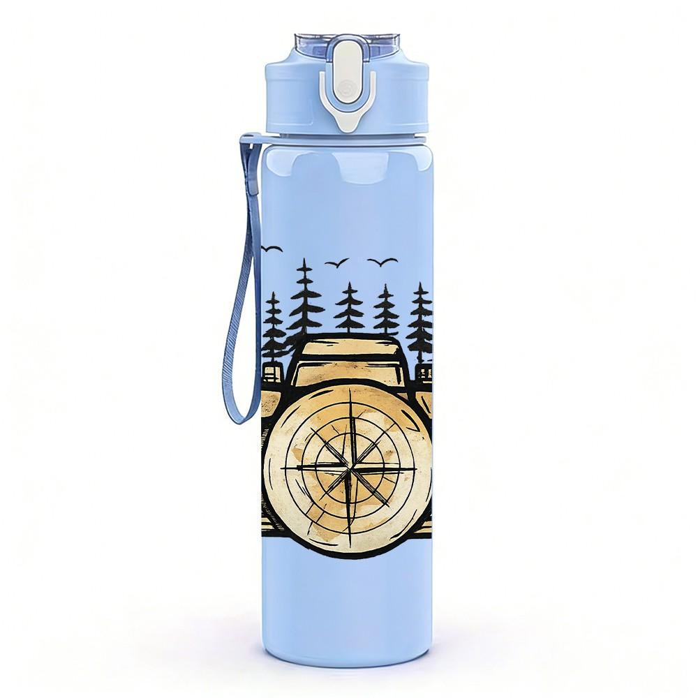 1PC Vintage Forest Compass 750ml Color Plastic Sports Water Bottle Leakproof Flip Straw Lid Suitable for Sports Office Home Use