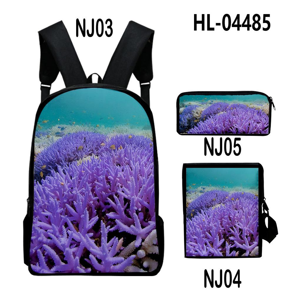 Scenari Sottomarini Classici Corallo Stampa 3D Set da 3pz Zainetti Scolastici Zaino Daypack per Laptop Borsa a Spalla Inclinata Astuccio