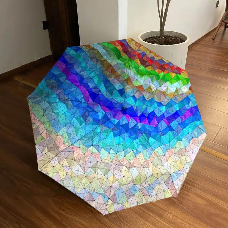 1PC Geometric PatternsColorful Mosaic Pattern Small Travel Automatic Folding Umbrella, Compact Windproof Umbrella, Automatic Open/Close ,Gift-091532