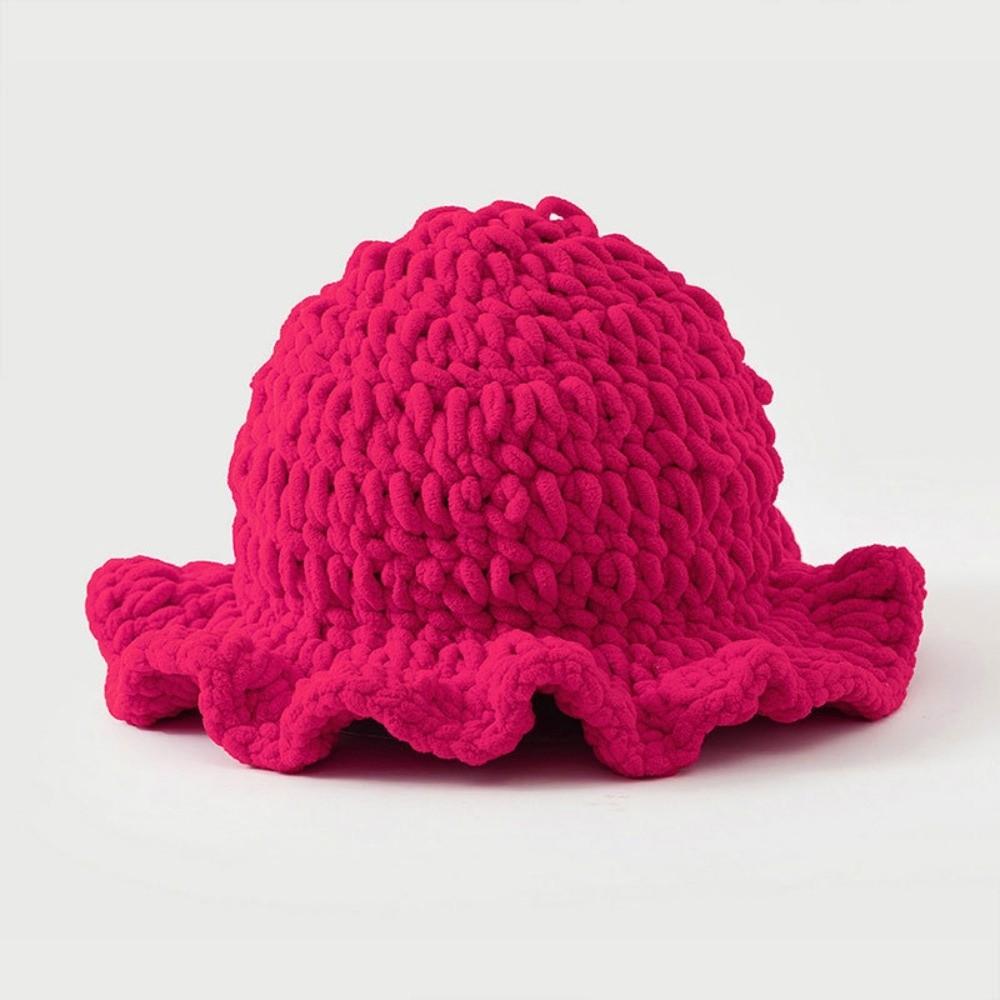 Sweet Ruffled Edge Fisherman Hat Cable Knit Winter Warm Bucket Hat Windproof Knitted Beanie  Women