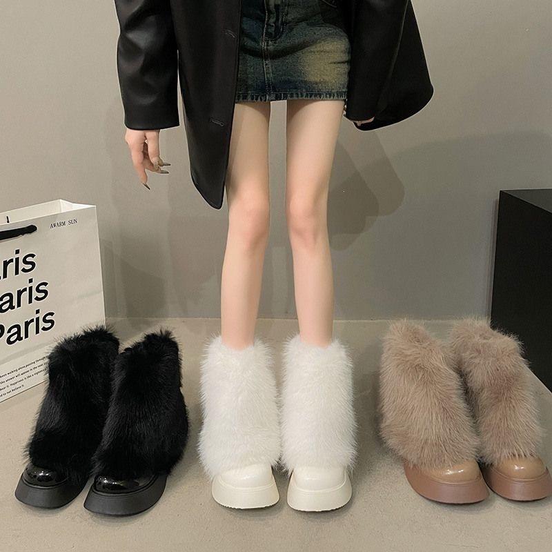 Hairy Shoes Women's Short Boots Fleece White Snow Boots Spring Platform Martin Boots