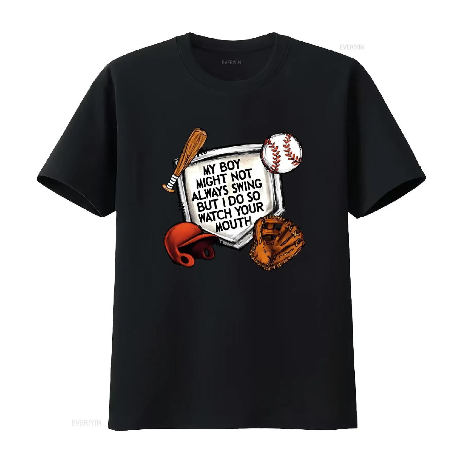 

My Boy May Not Always Swing But I Do So Watch Your Mouth Kid T Shirt vintage Washed Stretched Top For Everyday Wear Soft XXXXXL чорний