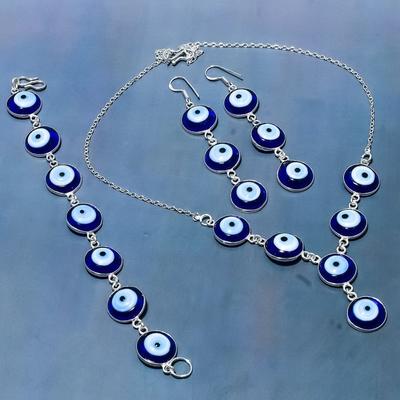 Blue Evil Eye Gemstone Handmade 925 Sterling Silver Jewelry Set I5W31