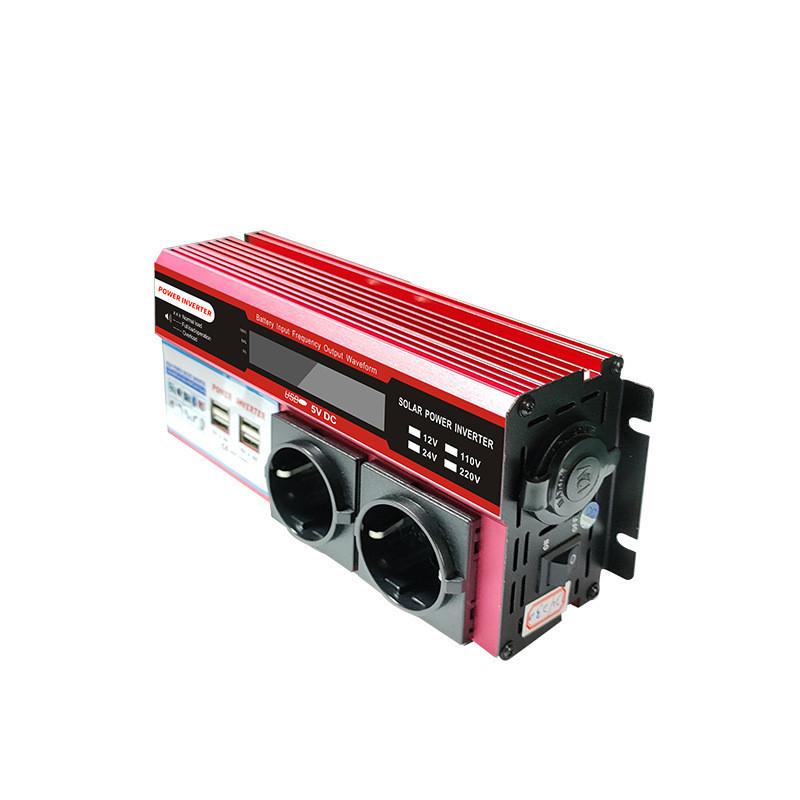 Household Intelligent Display Power Adapter Red Multi Functional Vehicle Mounted Inverter Portable Solar Power Converter