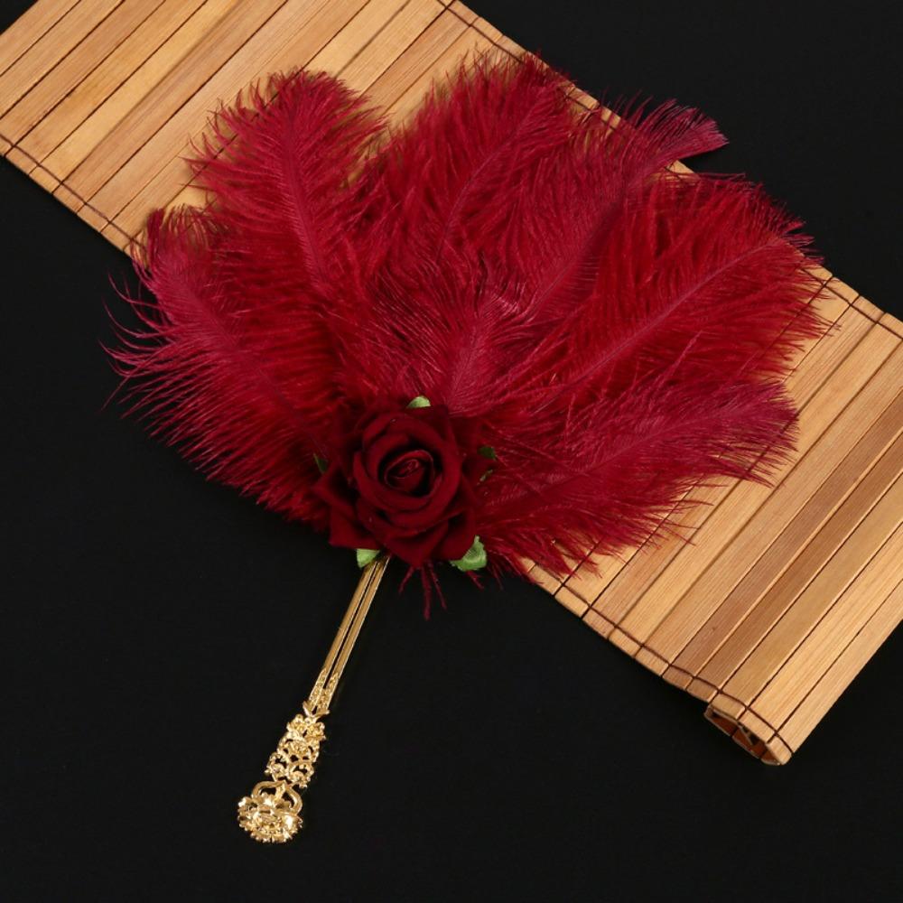 Handmade Craft Feather Rose Fan Soft Fluffy Chinese Hand Fan Fan  Party Occasions
