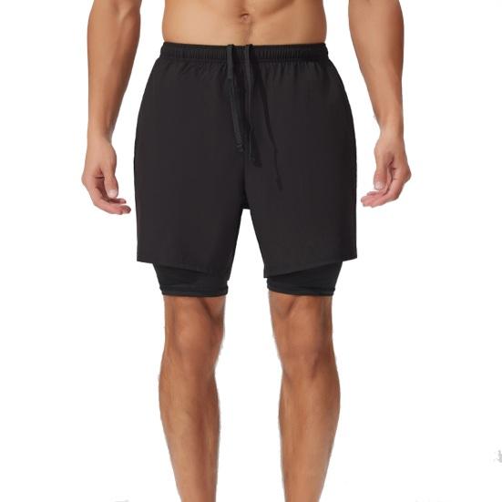Men Shorts Adjustable Waist Drawstring Fake Two-Piece Design Moisture-Wicking Quick-Drying Running Sport Shorts