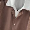 INCERUN Men Turn-down Collar Short Sleeve Patchwork Striped Casual Texture T-shirts