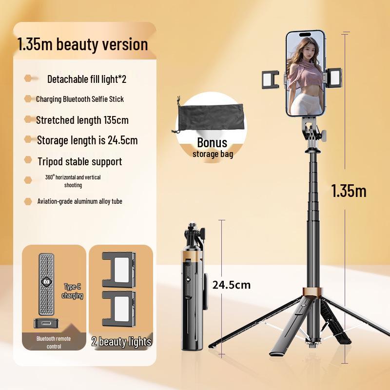 Πολυλειτουργικό Selfie Stick από Κράμα Ψευδαργύρου: Τετράποδο Στήριγμα Κινητού για Γραφείο και Δάπεδο, Συμβατό με Bluetooth για Φωτογραφία & Ζωντανή Μετάδοση.