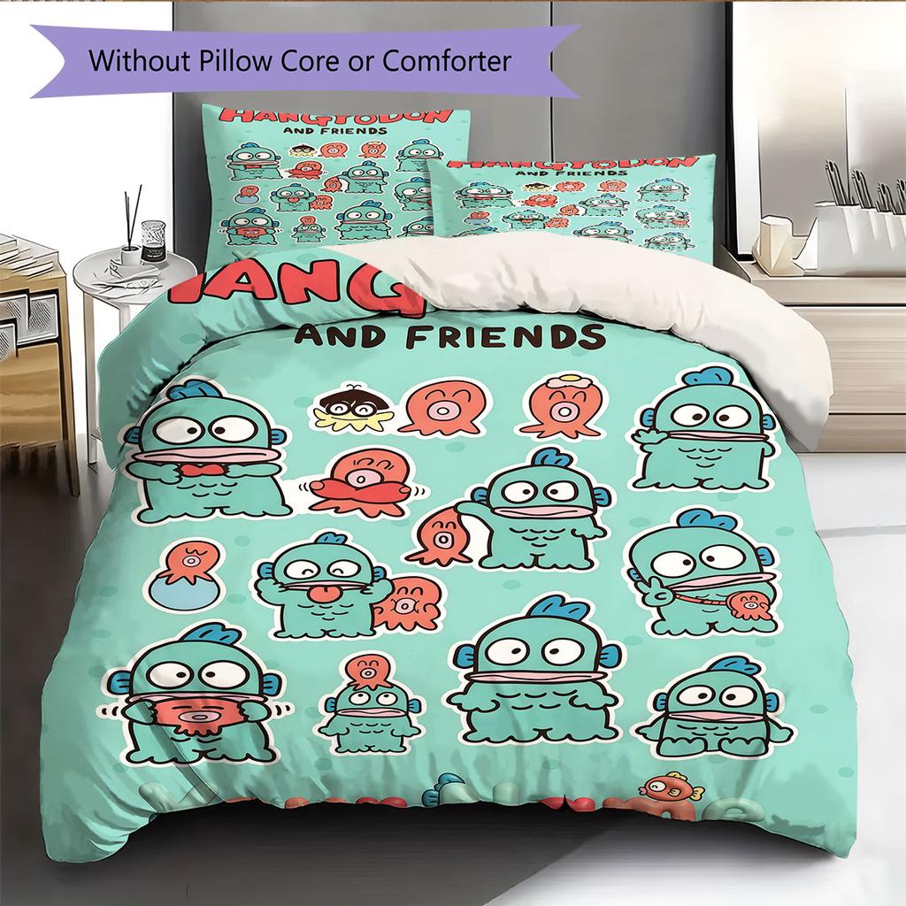 Custom Name,Cartoon Keroppi Hangyodon Series Pattern Bedding Home Decoration Birthday Gift ( 1 duvet cover + 2 pillowcase, without core),fan merchandi