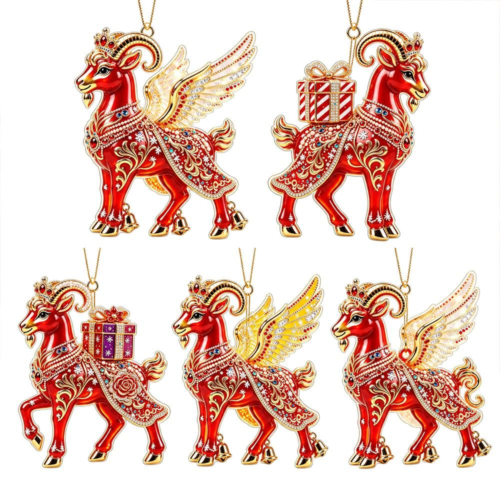 2D Flat Goat Pendant Shining Christmas Tree Ornament Animal Hanging Decoration  Shop Window Display