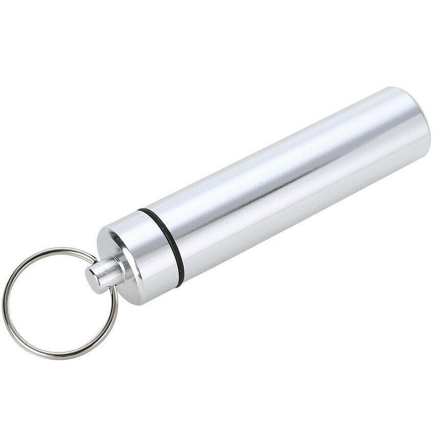 Mini Bærbar Vanntett Aluminium Sølv Pilleboks Etui Flaske Cache Medikamentholder Beholder Med Nøkkelring Nøkkelholder