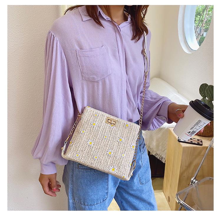 SCIONE Letní slaměná tkaná taška 2020 Nová dámská crossbody taška Western Styl All-match Chain Woven Crossbody taška na jedno rameno