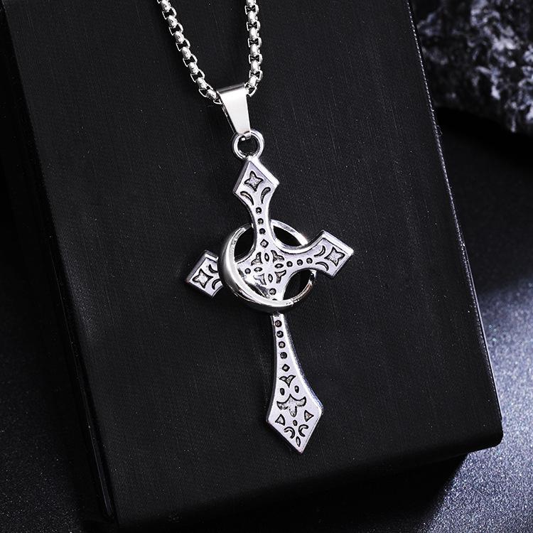 Men's Trendy Stainless Steel Ring Set & Cross Necklace