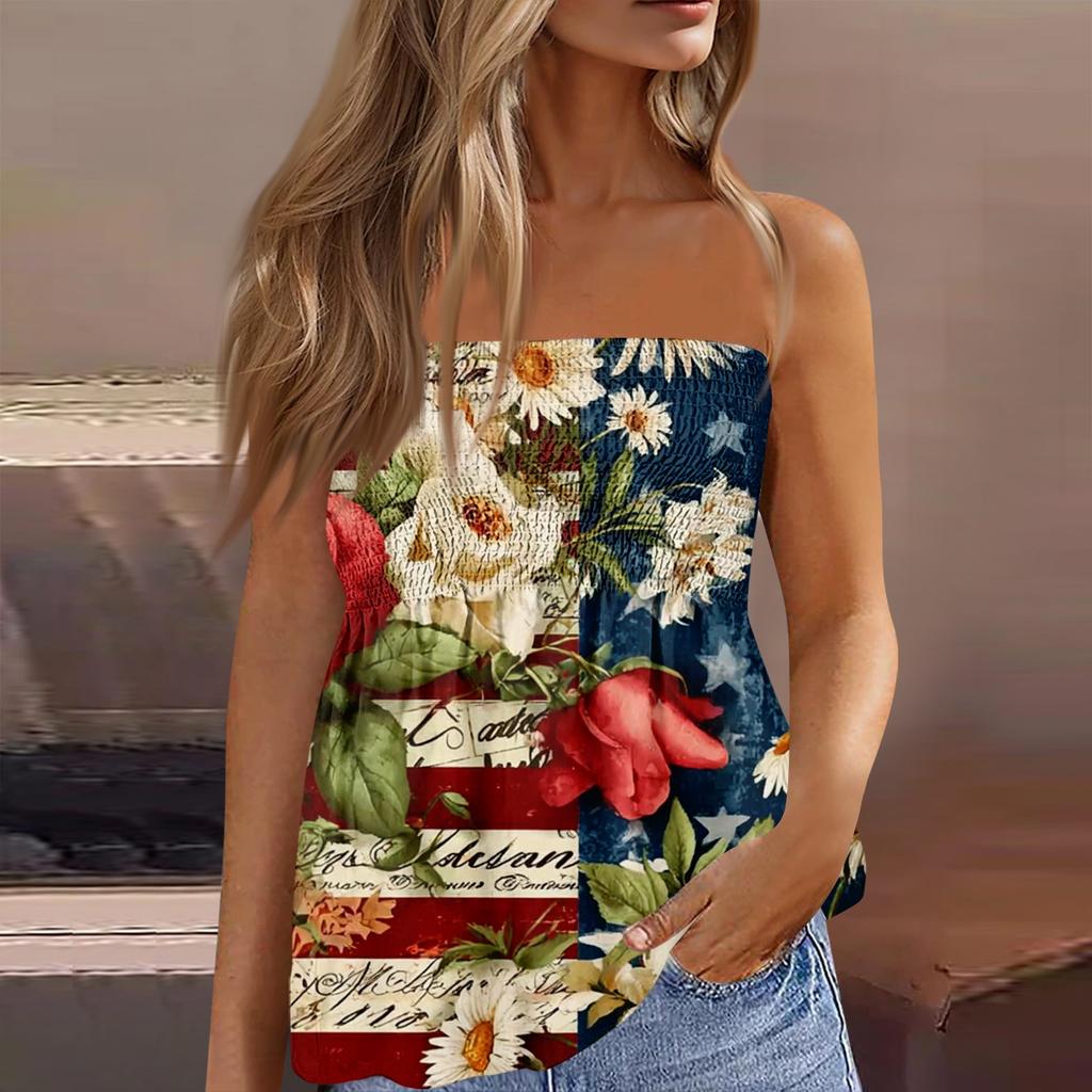 Women's Fashionable Sexy Backless Elastic Independence Day Print Bandeau Top
