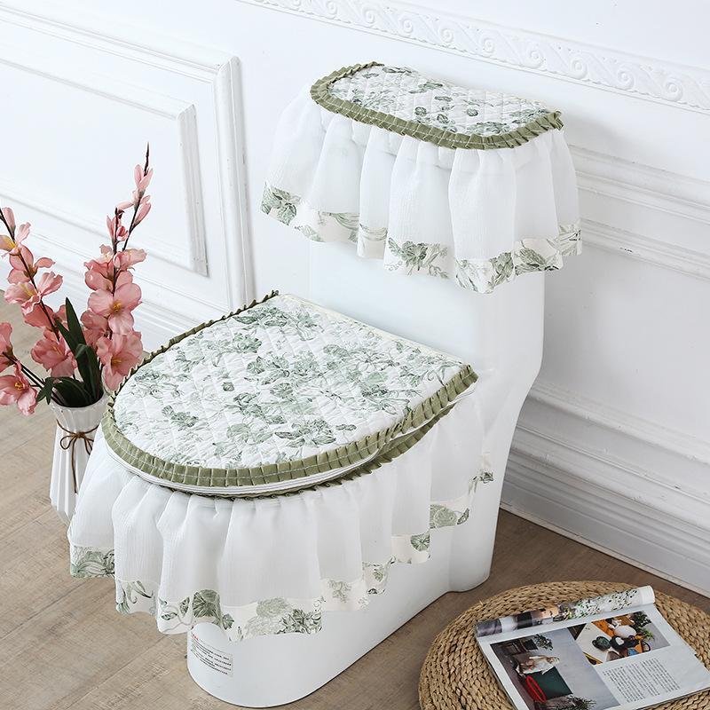 Four Season Universal Breathable Toilet Seat Three Piece Set Lace Fabric Zipper Style Household Seat Cushion Flush Toilet Decorat Dust Prevent Cover toilet seat cover 3sets