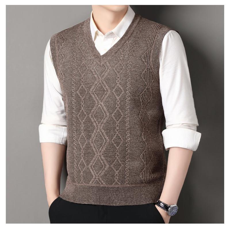 

Осень Зима Новый Мужской Пуловер V-образный вырез Свободный Жилет Свитер Внутренняя одежда Универсальный Теплый Приталенный Вязаный Жилет Верхняя одежда L коричневый