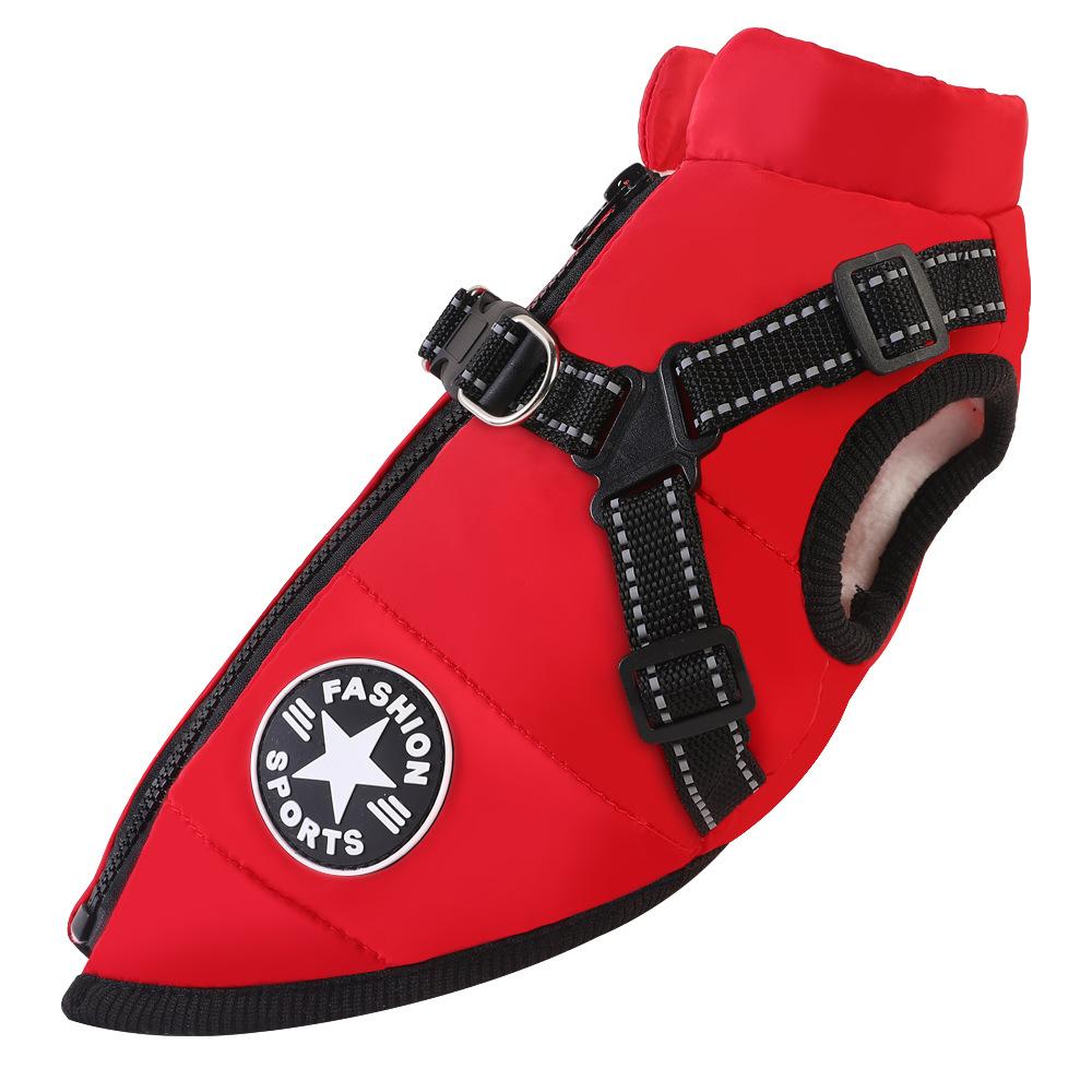 Winterwarme Haustier-Hundejacke mit Geschirr Wasserdichte Hundemantelweste für kleine mittelgroße Chihuahua Französische Bulldogge Outdoor-Hundekleidung