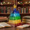 Colorful Book Lamp Stacked Tomes Christmas Tree Night Light Warm LED Lights Bedside Lamp for Holiday Decor Book Lovers Xmas Gift